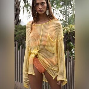 POL Loose Fit See-Through Boat Neck Sweater Women’s S Yellow
